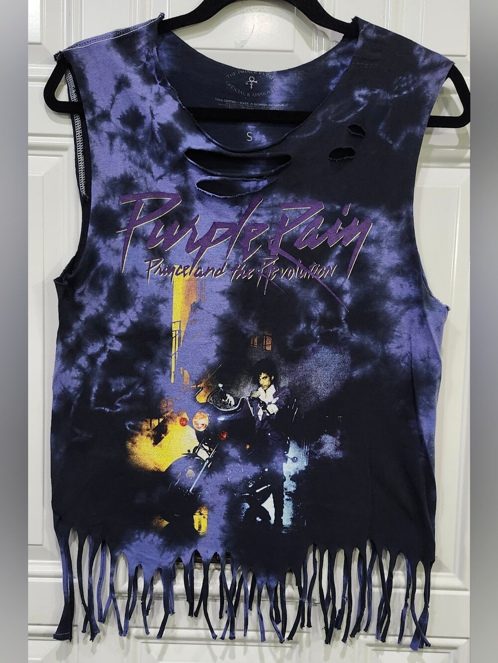 Prince & The Revolution Purple Rain Tye Dye Distressed Fringe Crop Top Adult S